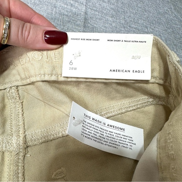 American Eagle Highest Rise Mom Shorts Khaki Frayed Distressed Casual 6 NWT - Picture 10 of 13